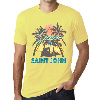 Herren Vintage T-Shirt Grafik T-Shirt Sommer Dreieck Saint John Blassgelb