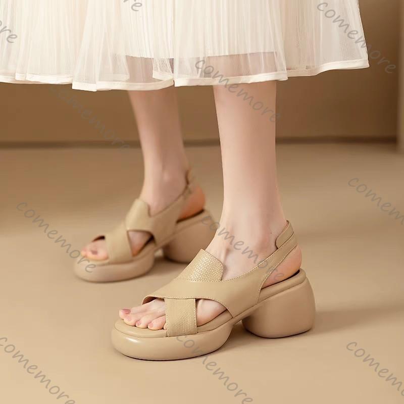 Fashion Comemore Roman Sandals Women Summer Thick Bottom Shoe Soft Leather Peep Toe Chunky Heeled Female Sandales Casual Shoes for Women