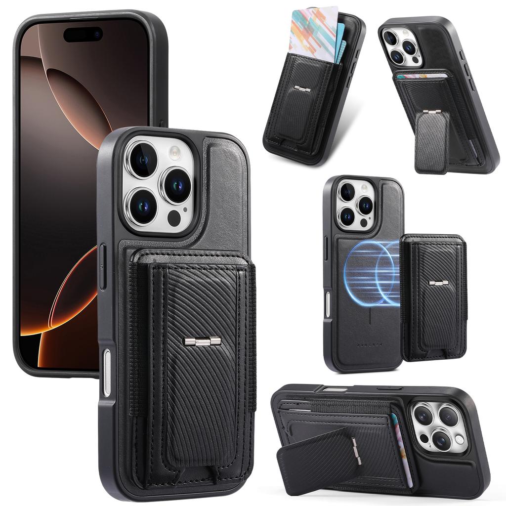 CASENEO For iPhone 16 Pro Case with Foldable Kickstand TPU PU Leather PC Card Bag Magnetic Phone Cover  Compatible with MagSafe