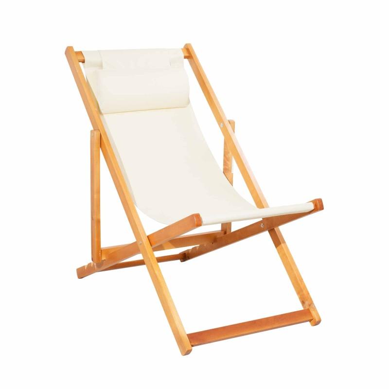 Mobilier Raineau - Chili_beige - Beige - Chilienne Pliante En Bois - Dossier 4 Positions - Coussin 5 Cm