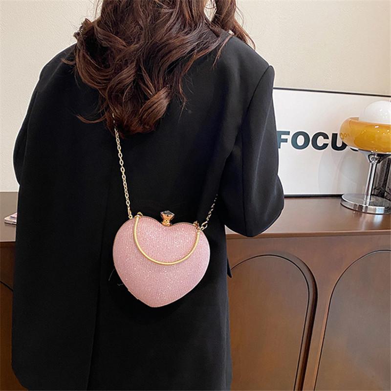 Chic Heart Shaped Lock Clasp Handbag, Fashiable Bright Star Evening Bag Stylish Single Shoulder Purse, Chain Cross Body Bags.