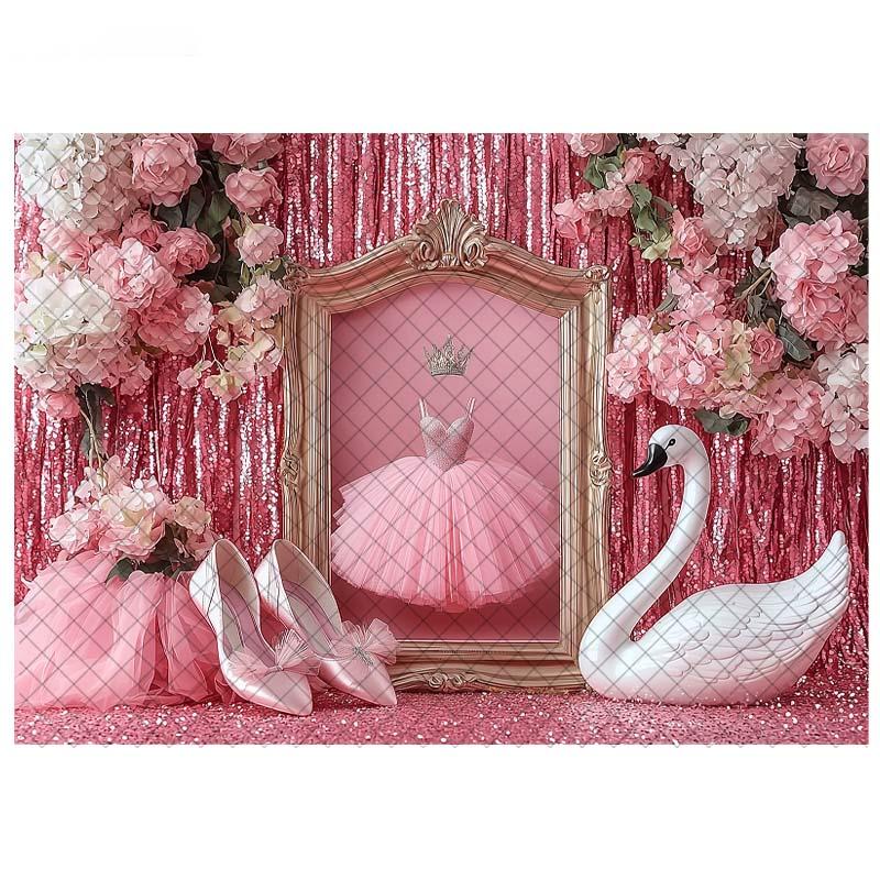 LS Fotografie Hintergrund Ballettschläppchen Schwan Rosa Vorhänge Dekoration Mädchen Prinzessin Geburtstagsparty Cake Smash Foto Kulisse Studio