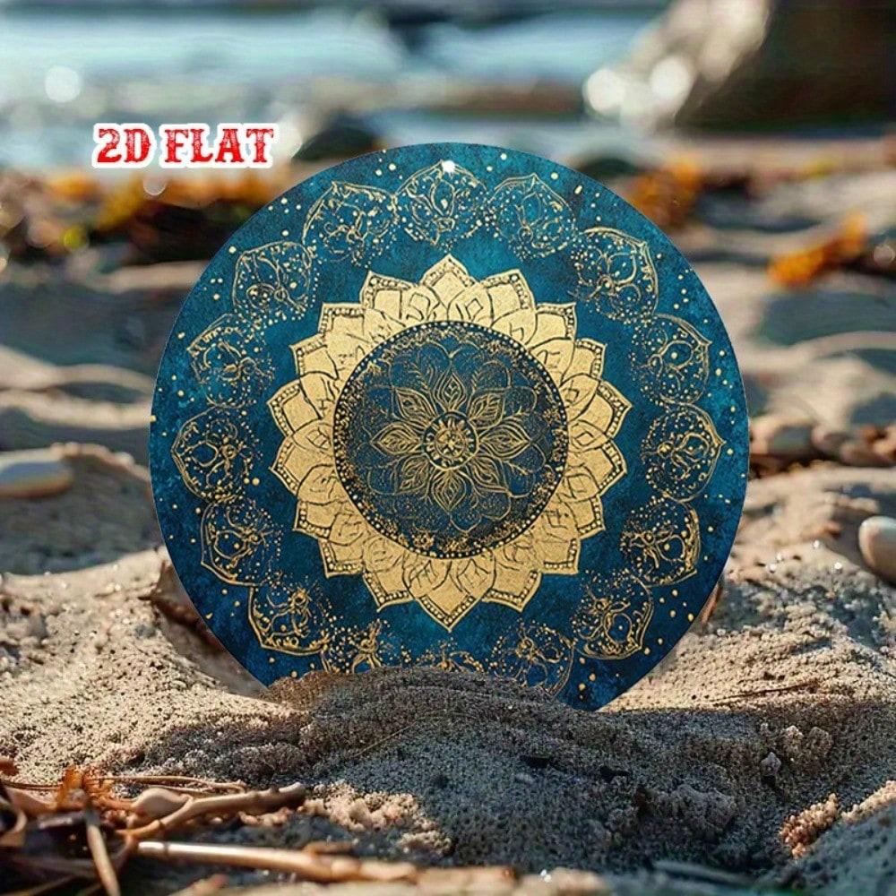 

Vintage Teal Gold Mandala Metal Wall Art Decor Round Aluminum Sign 20x20 різнокольоровий