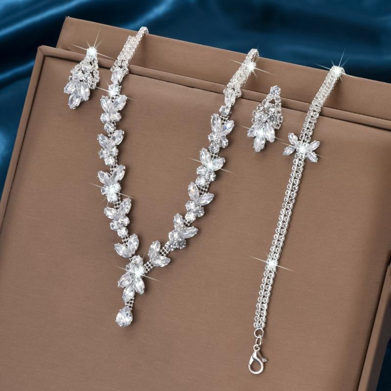 BLINGBAY Women's Jewelry Set Sweet Romantic Wedding Bridal Accessories Rhinestones Elegant Necklace Earrings Bracelet Set Women's Fairycore Jewelry