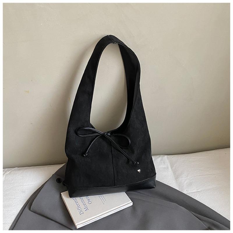 Bag women's new large-capacity retro suede tote bag French bow shoulder bag bucket armpit bag