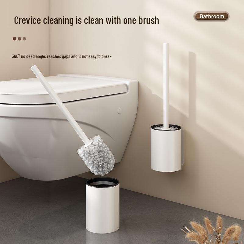 Wall-Mounted Space Aluminum Toilet Brush Set, Dead Angle Cleaner, Punch-Free Bathroom Cleaning Tool.