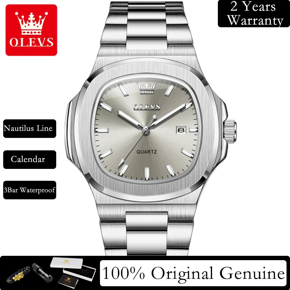 OLEVS New Man Watch Stainless Steel Fashion Square Nautilus Design Original Quartz Watches for Man Waterproof Men's Watches 3696