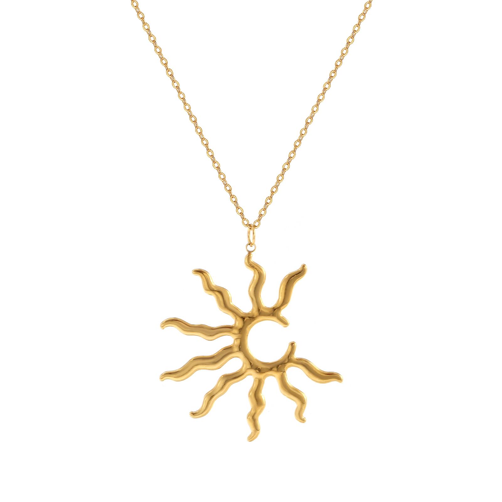

Stylish Galaxy 18K Real Gold Plated 304 Stainless Steel Link Cable Chain Sun Pendant Necklace For Women Gift, 1 Piece