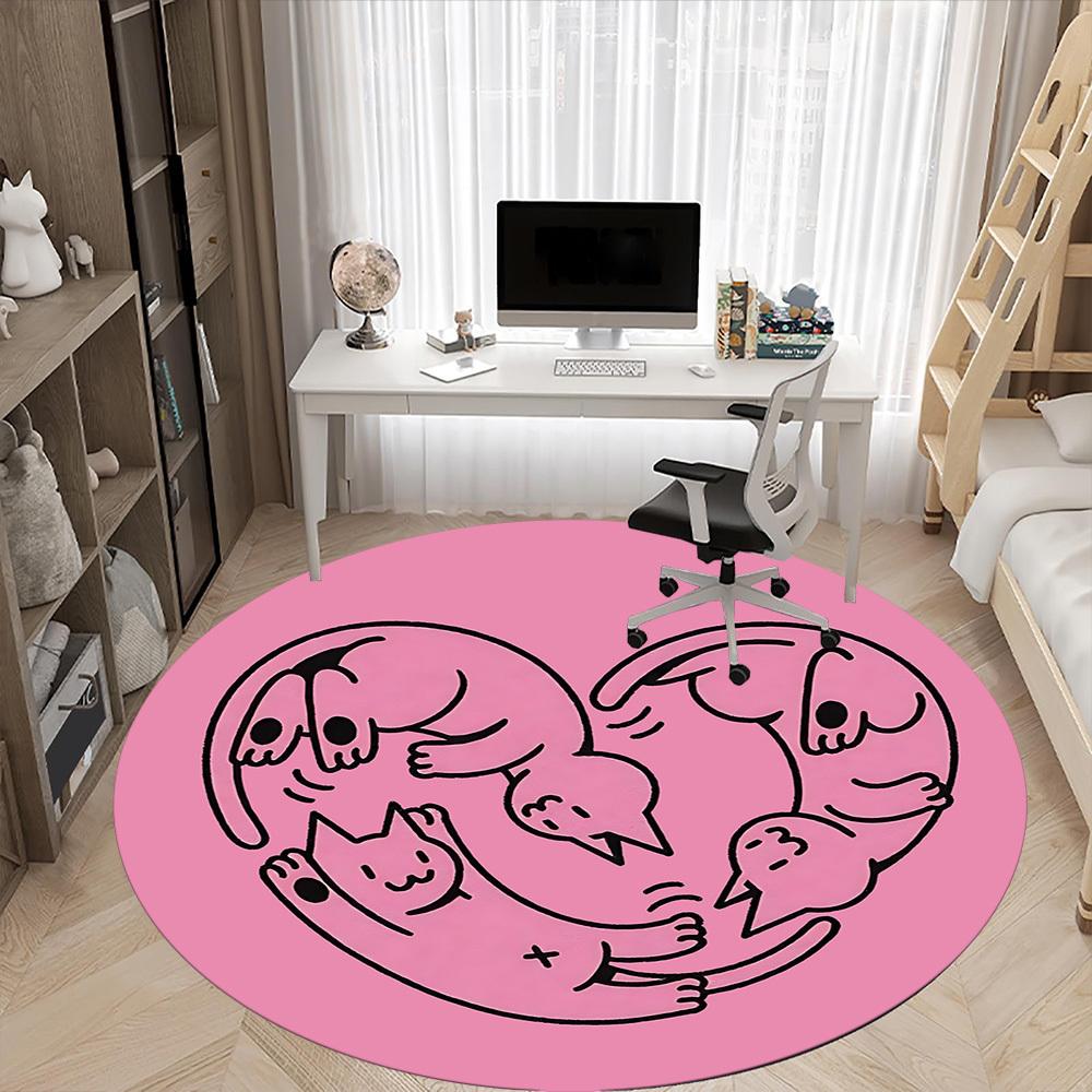 1pc PawPrints Heartbeat Office Round Area Rug,  Mat Suitable For Office, Under Office Chairs Bedroom Living Room Home Decor, Room Deco