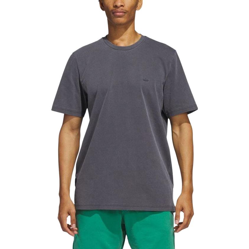 Adidas Originals Trefoil Solid Logo Embroidered Crew Neck T-Shirt Men Tops Carbon HS3026