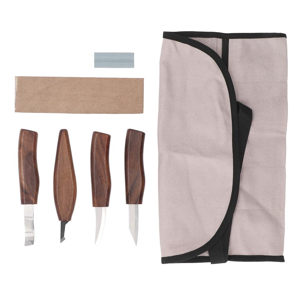 4PCS Wood Carving Tools with Sharpening Stone Leather Strop Walnut Handle Digging Sculpting Set for