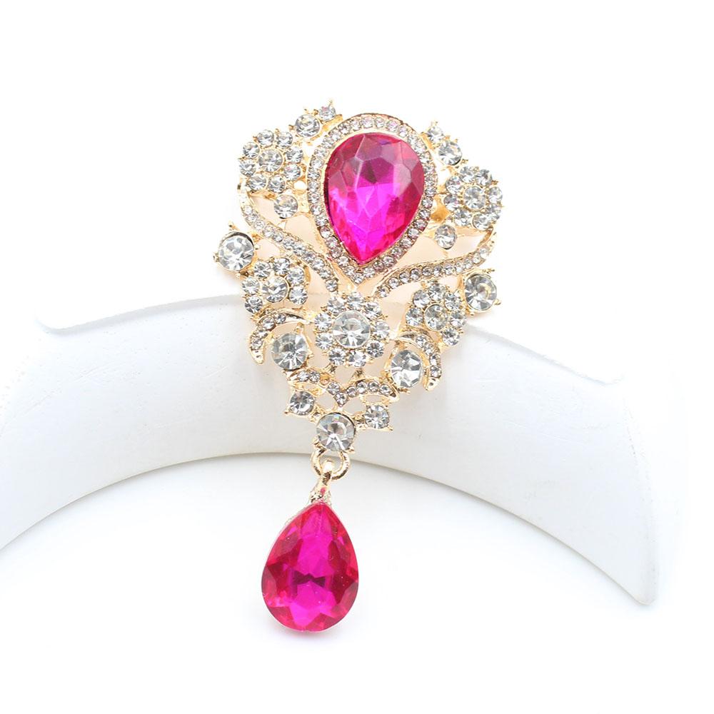 European and American Style 1 Piece 40 * 70MM High-end Diamond Studded Water Droplet Glass Brooch DIY Suit Dress Collar Decorati
