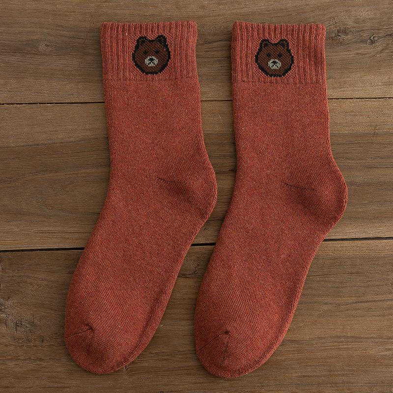 Socks Kawai Bear Women Autumn Winter Thickened Warm Loop Japanese Women's Floor Mid-tube Cotton Causal Sock Lovely Girls Style