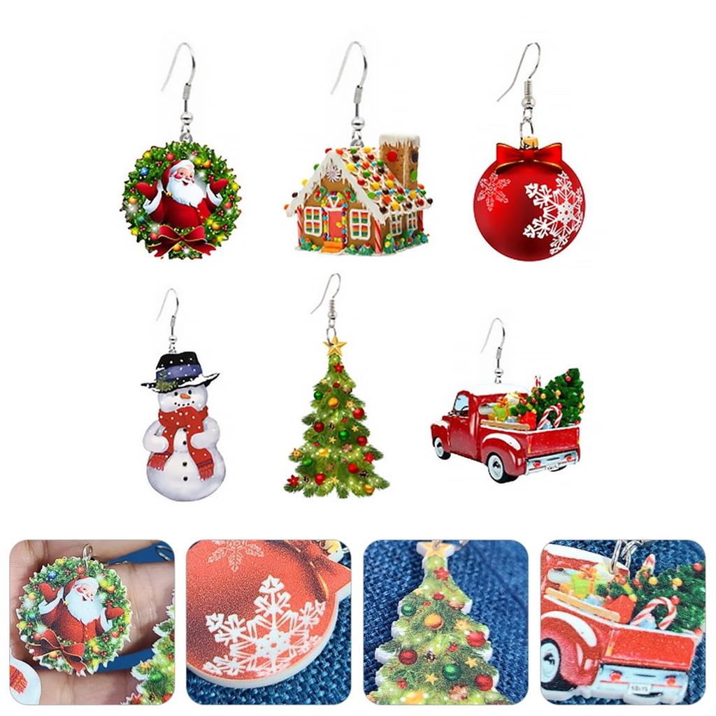 Christmas Accessories 6 Pairs Xmas Designed Earrings Pendant Eardrops Creative Xmas Ear Jewelry