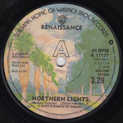 7inch Record RENAISSANCE - Northern Lights K17177 Warner Bros. Re 1978 UK Rock Used