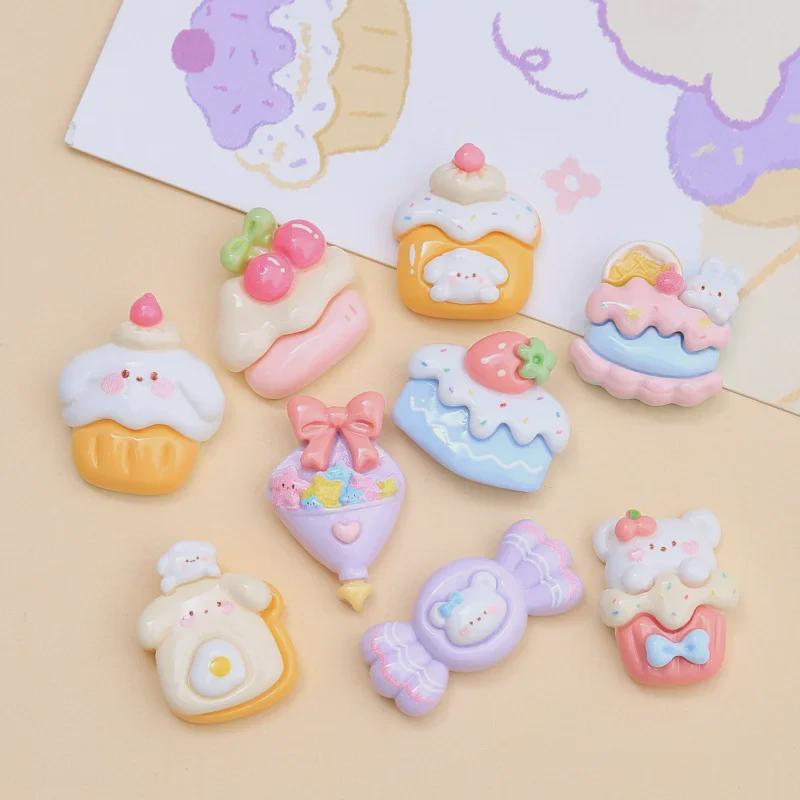 Bunny Dessert House Resin Accessories: Cartoon Cream Glue, Creative Shoe Buckle Material for DIY Jewelry and Hairpin Crafting.