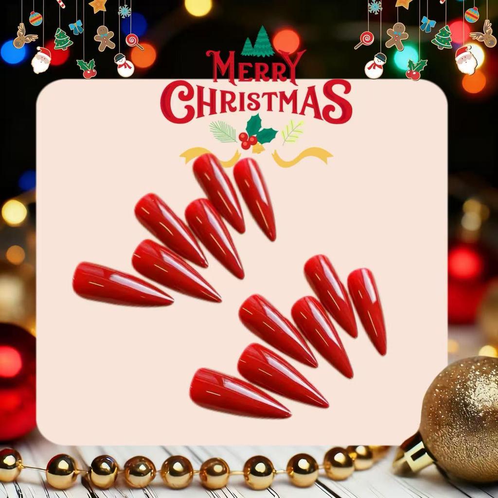 24pcs Long Red Stiletto Nails - Autumn/Winter Collection, High-Grade and Simple Design