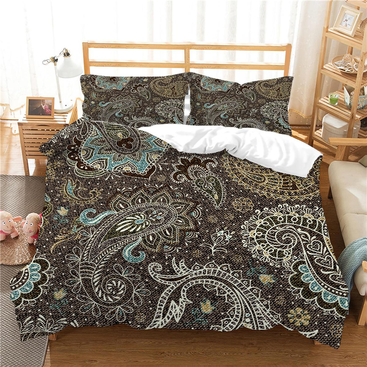 

Комплект постельного белья с 3D-принтом пейсли, одеяло и наволочка в богемном стиле, 2/3 шт. AU220 * 240, полный размер, мягкое и быстросохнущее украшение для дома Baby 100x135cm