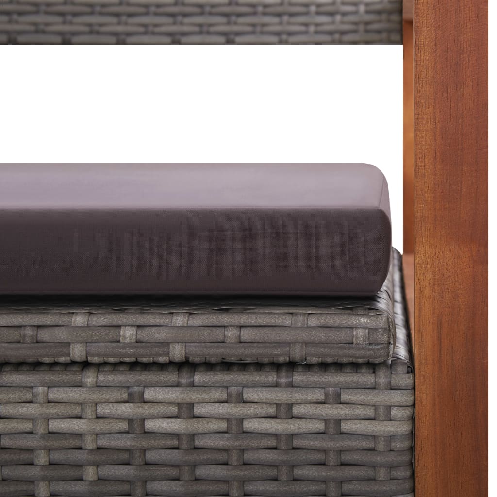 Storage Bench with Storage Space 115 cm Poly Rattan & Solid Acacia Wood Grey