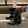 Locomotive boots women's 2025 summer British style pointed head wrinkled thick heel rivet short boots western cowboy boots tooling boots