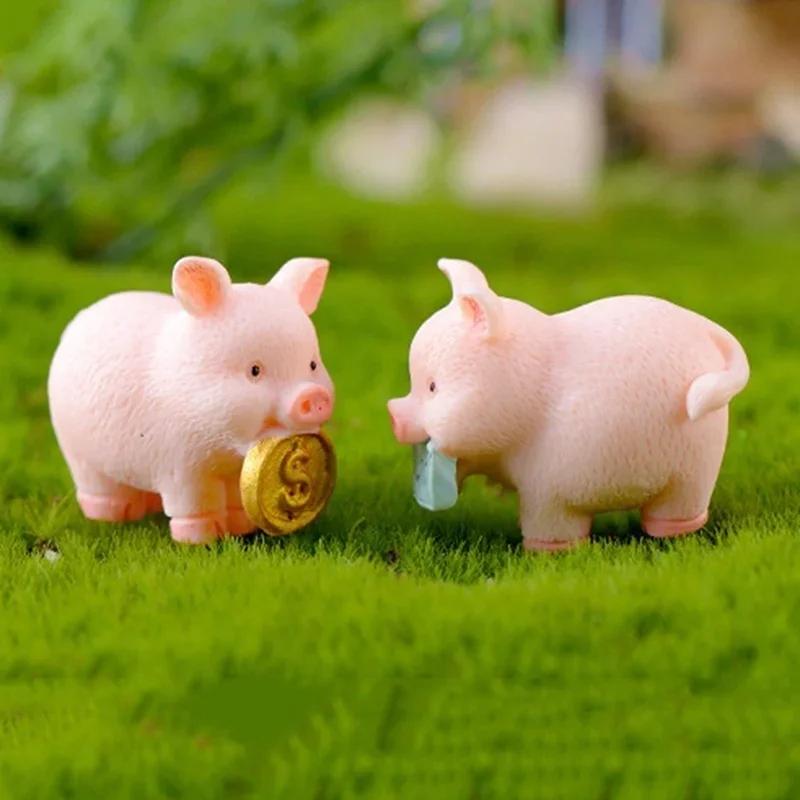5 PCS Micro Pig Family Figurine Resin Ornaments Miniature Model Mini Animal Statue Bonsai Decoration Garden Home Decor