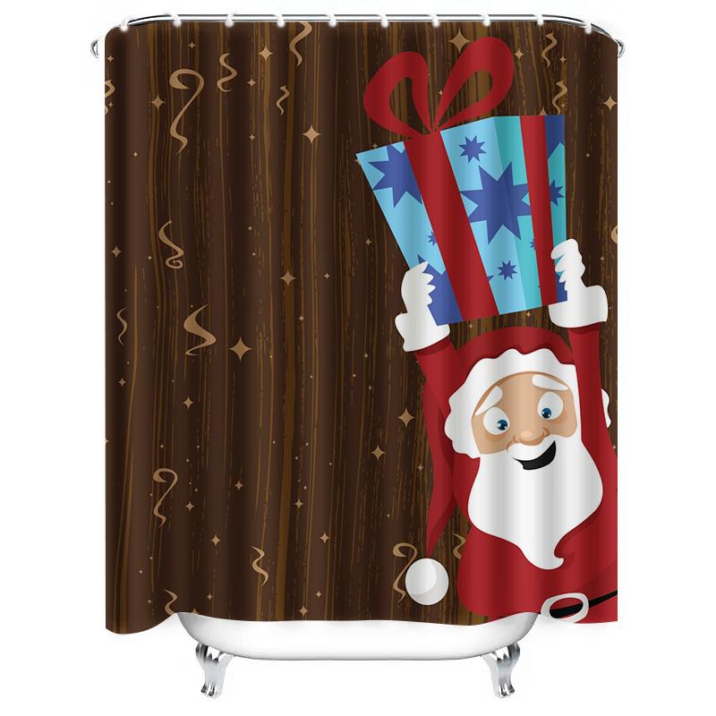 TU Christmas Shower Curtain Santa Claus Festive Holiday Bathroom Decor Waterproof Fabric Xmas Pattern Home Decoration Gift Idea