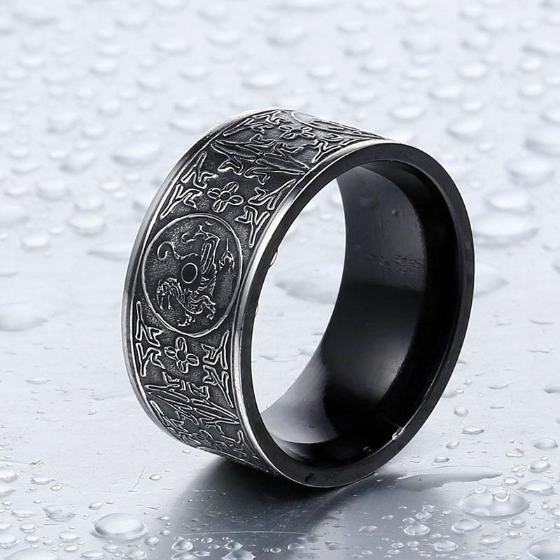 

Black Titanium Steel Men s Ring Four Divine Beasts Design Durable Stylish Jewelry Gift for Him us size 7