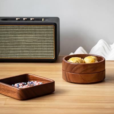 Nordic Style Stackable Plate Walnut Wood Plate Square/ Round Tray Tableware Household Simple Confectionery Plate Fruit Plate