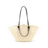 Loewe Basket Woven Resort Style Palm Fiber And Leather Tote Bag Medium Women Handbags Beige Black A223T43X02-2165