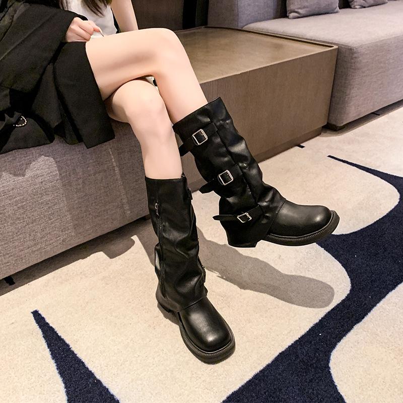 Niche Retro Thick Heel Mid-height Boots Western Cowboy Stack Boots Knight Boots Early Autumn Martin Boots French Women's Boots
