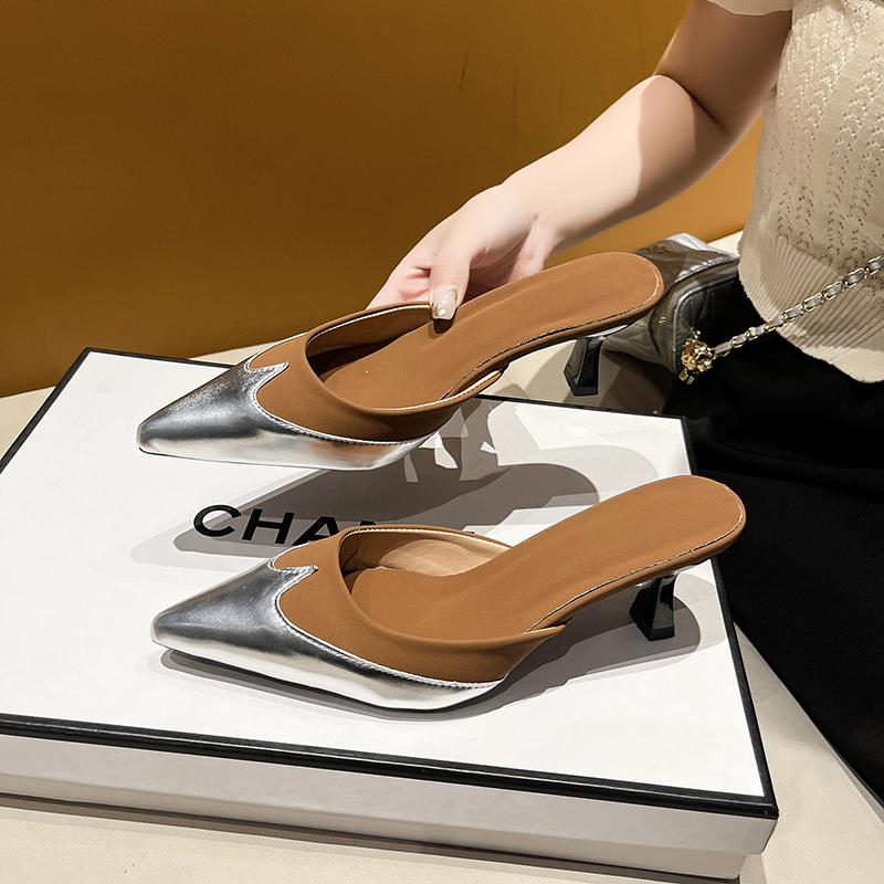 New Style Women Slippers Pointed Toe Sexy Shoes Elegant Summer Heeled Shoes Woman Designer Luxury Pumps Dress Shoes