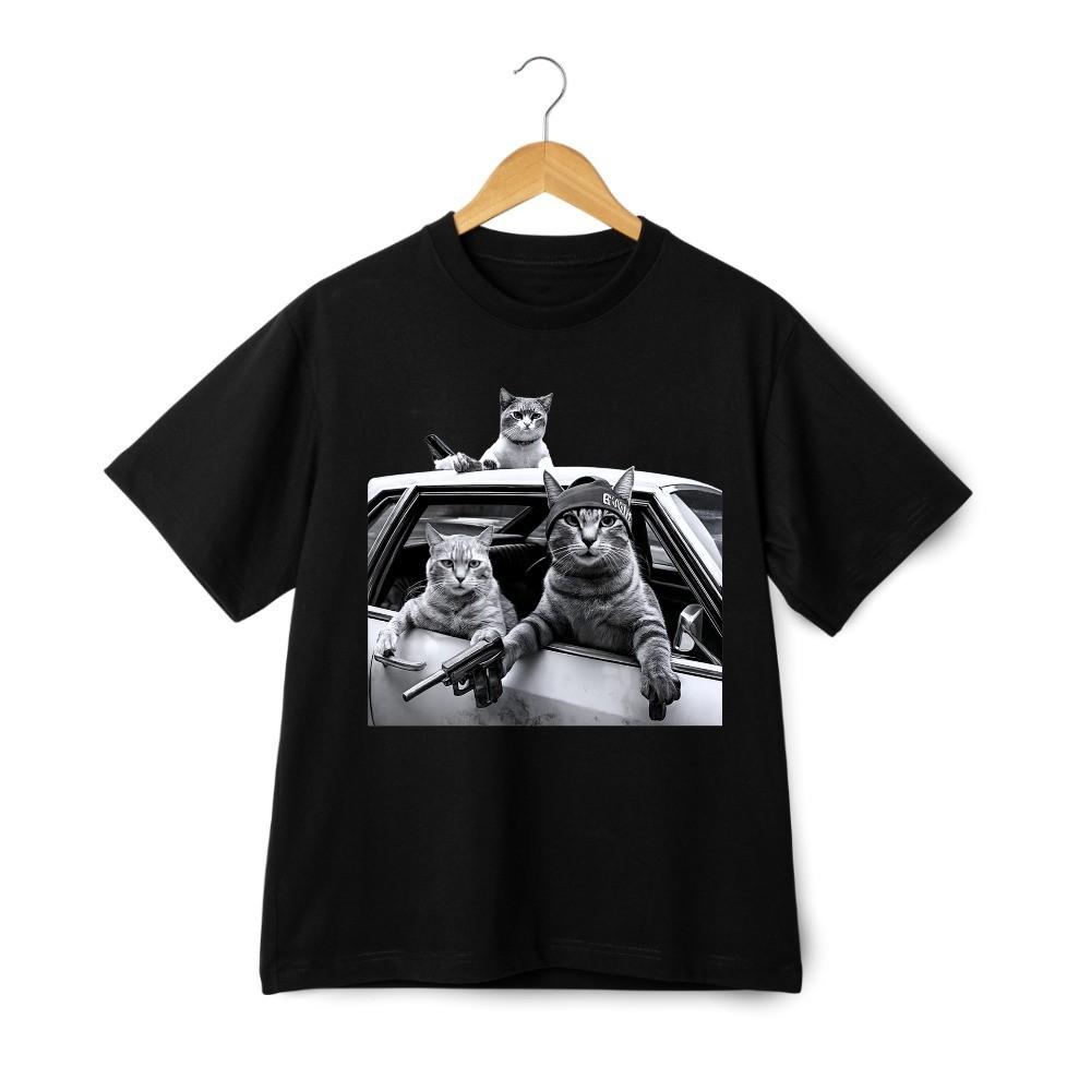 Funny Gangster Cat Graphic T-Shirt Meme Cat Shirt Animal Humor Tee Streetwear XL