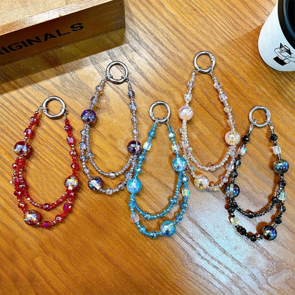 

Double Stranded Phone Anti-lost Rope Beaded Pearl Phone Case Chain Straps Phone Accessories фіолетовий