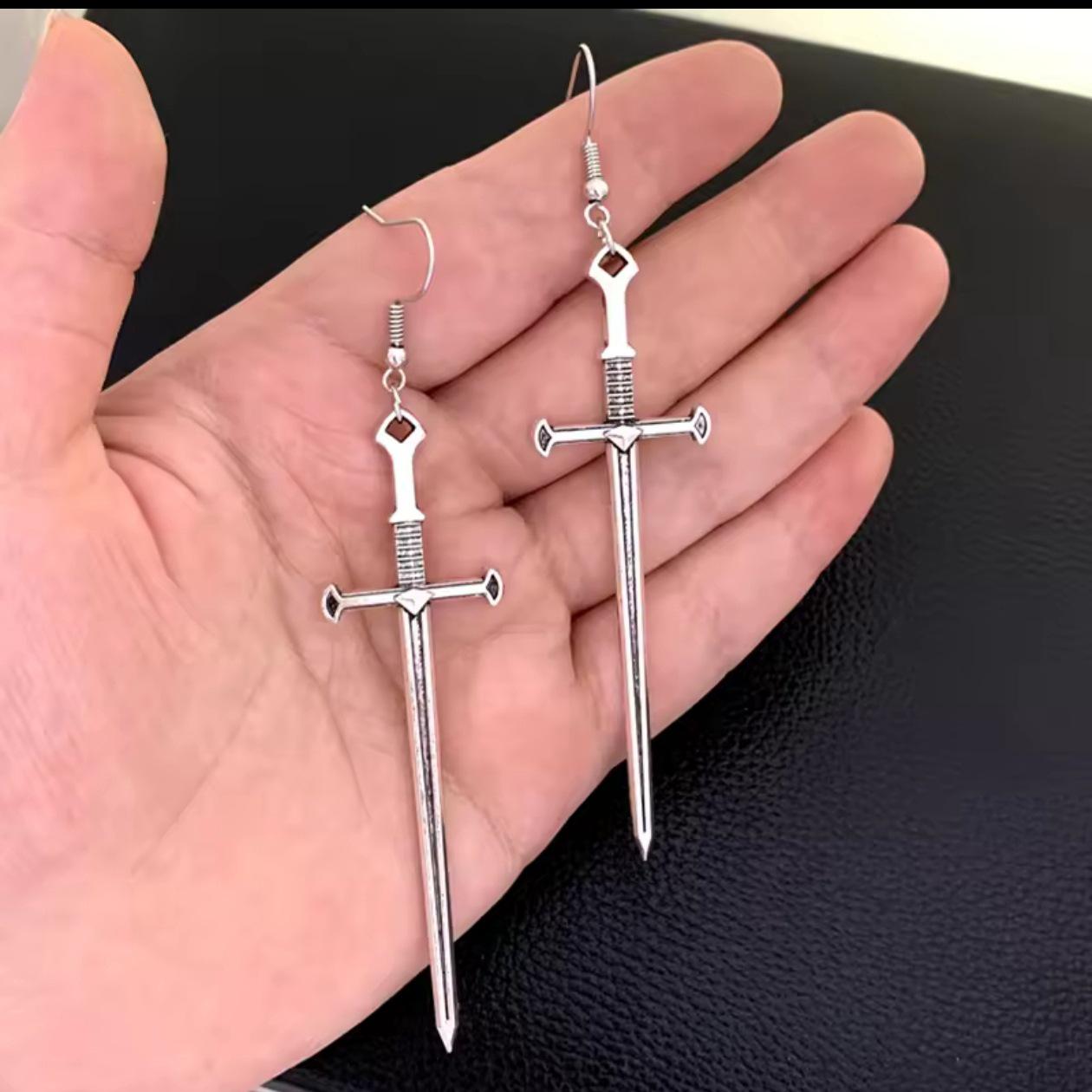Exaggerated Cross Sword Dagger Earrings: Retro Metal Style for Women