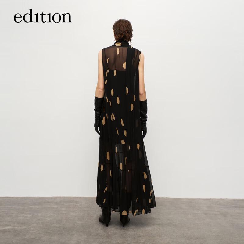 Edition Women's Autumn Pussy-Bow Polka Dot Silk Two-Piece Dress