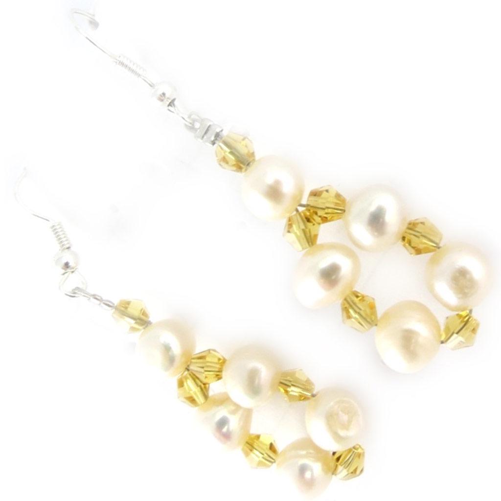 Les Trésors De Lily [K7282] - 'Beauté Biwa' Champagne Ivory Earrings
