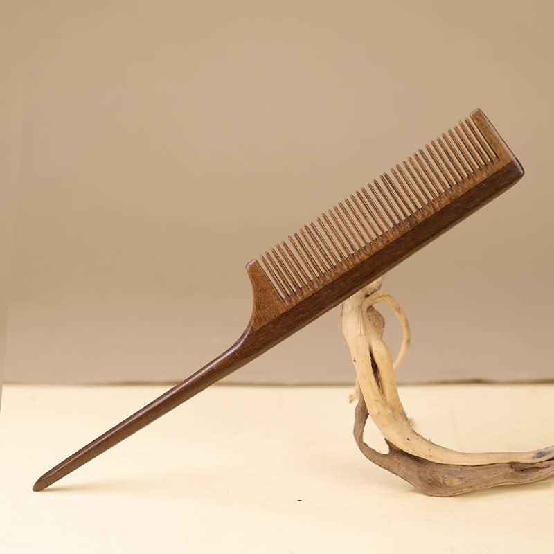 Purple Sandalwood Pointed Tail Parting Comb, Handmade Fine Tooth Wooden Hair Pick, Portable Home Use for Kids and Ladies