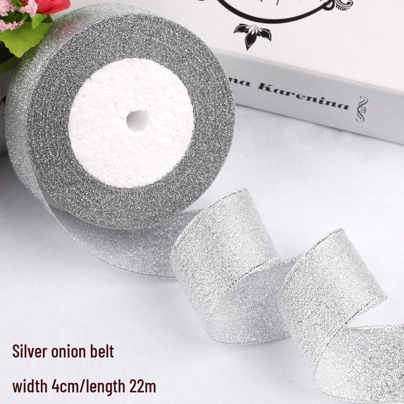 Satin Ribbon with Silver and Gold Glitter for Cake Decoration and Packaging