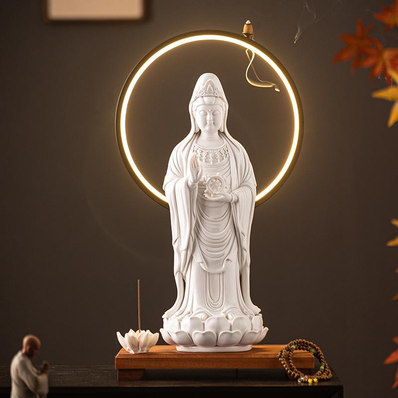 Chinese feng shui ceramic Nanhai Guanyin Bodhisattva statue standing Figure, great Compassion and mercy Guanyin Bodhisattva whit