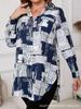 European & American Plus Size Women's Irregular Print Long Sleeve Shirt - 2026 Spring/Summer Fashion Collection