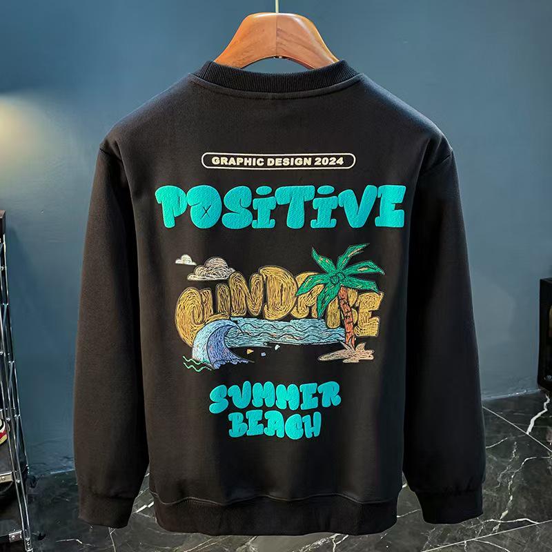 Trendy Heren Sweatshirt in Europese Stijl, Zwaar Katoen: Veelzijdig voor Lente & Herfst, Ruig Knap Ontwerp.