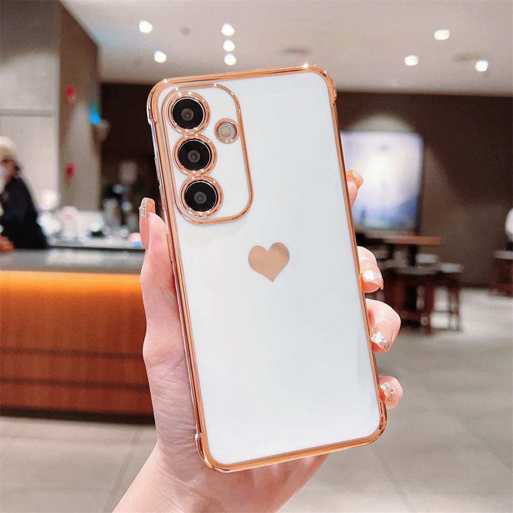 

Чохол для Samsung Galaxy A55 5G TPU Задня кришка телефону Гальванічне покриття Візерунок серця Ivory White