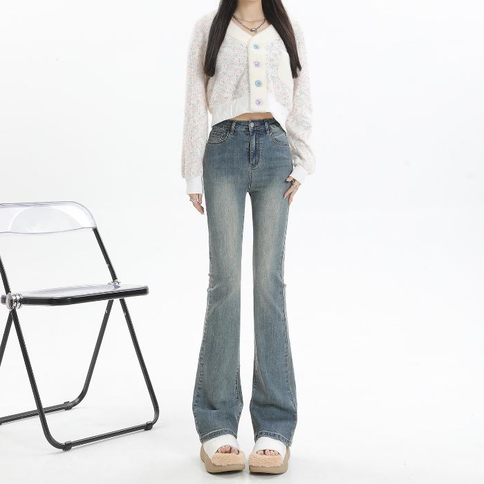 Women's High Waist Flared Jeans: Spring & Autumn Korean Retro Style