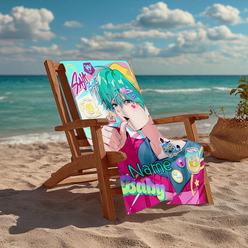 Custom Name Ultra-Soft Beach Towel with Saja Boys Theme,Ideal for Pool - Camping, Diving - Perfect Travel Essential, Vibrant Beach Towel.