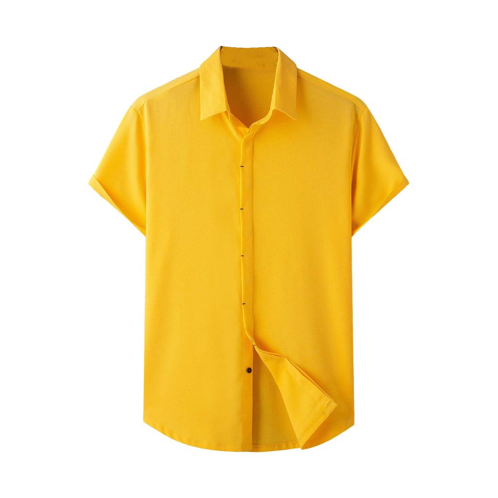 Men'S Fashion Collar Solid Color Shirt Casual Short Sleeved Top