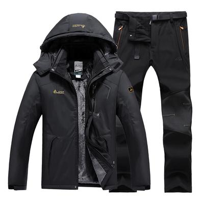 Men's Cold-Resistant Ski Jacket & Pants Set: Warm Mountaineering Outfit for Autumn/Winter with Plus Velvet Long Pants.