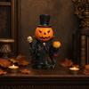 Skull Scepter Pumpkin Ornament with Cloak, Exquisite Resin Pumpkin Head Decorations, Pumpkin Gentleman Holding Small Pumpkin & Scepter Figurine for