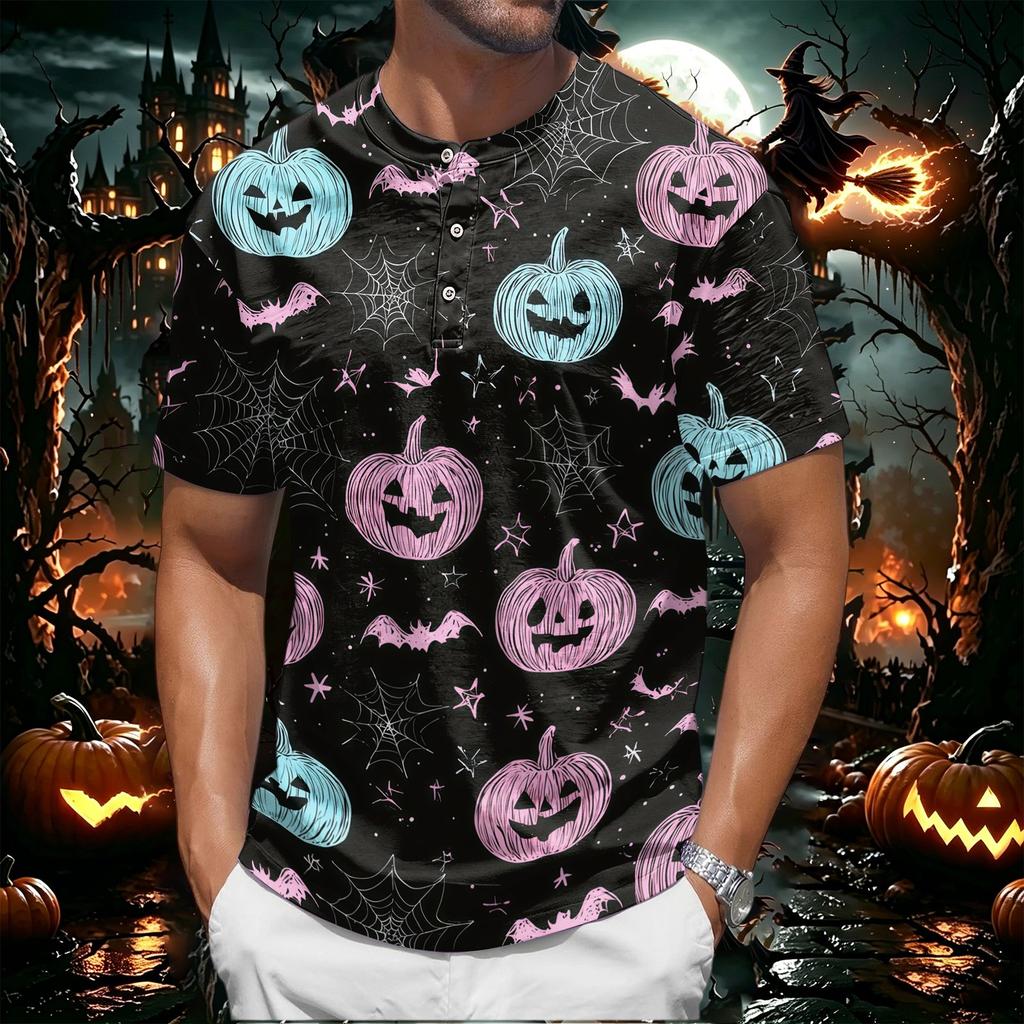 Men's Halloween Graphic Print Short Sleeve T Shirt Casual Round Neck Tee Comfortable Fit Lightweight Fabric