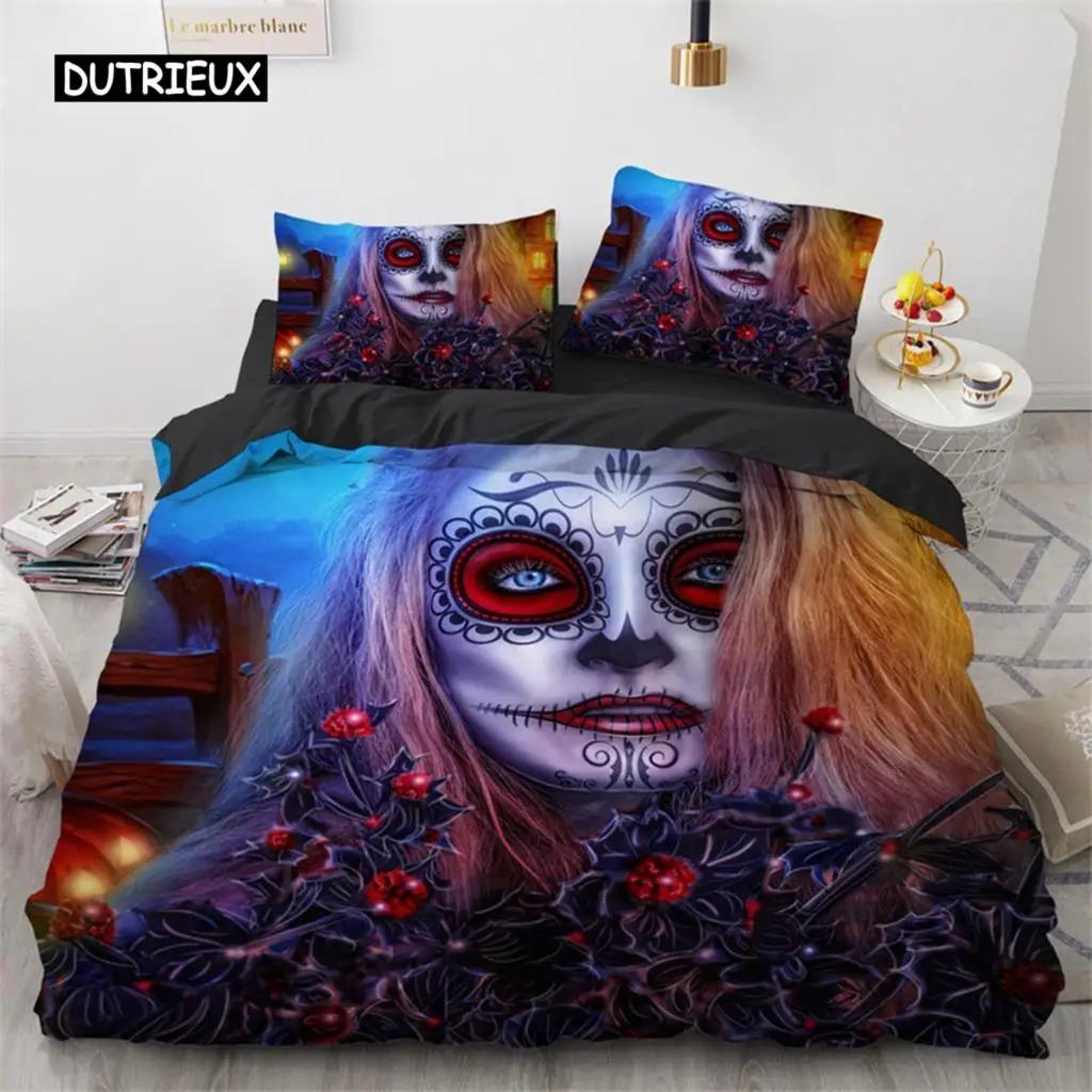 

Пододеяльник с черепом, красная роза, скелет, королева, цветочный скелет, традиционный мексиканский Хэллоуин, двойной королевский королевский полиэстеровый стеганый чехол EU Single 135x200cm