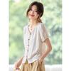 Camicetta Casual da Donna con Scollo a V, Bottoni e Maniche Corte